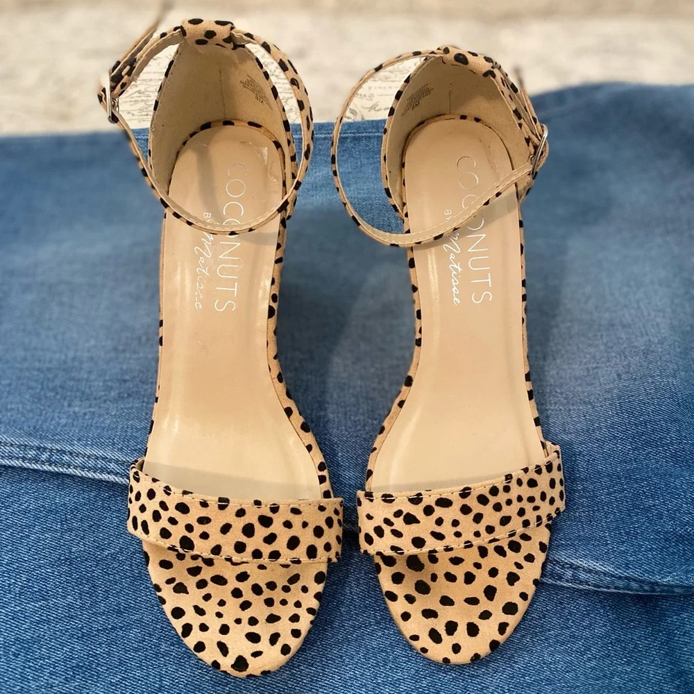 Coconuts by Matisse Tan Leopard Print Ankle Strap Wedge Size 8
